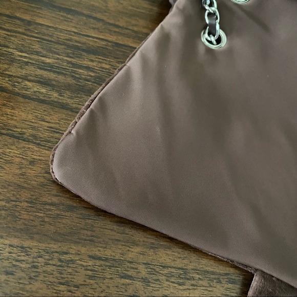 SALE | *FLAW Velour Brown Quilted Flap Chain Bag Convertible Velvet Crossbody - Picture 7 of 9